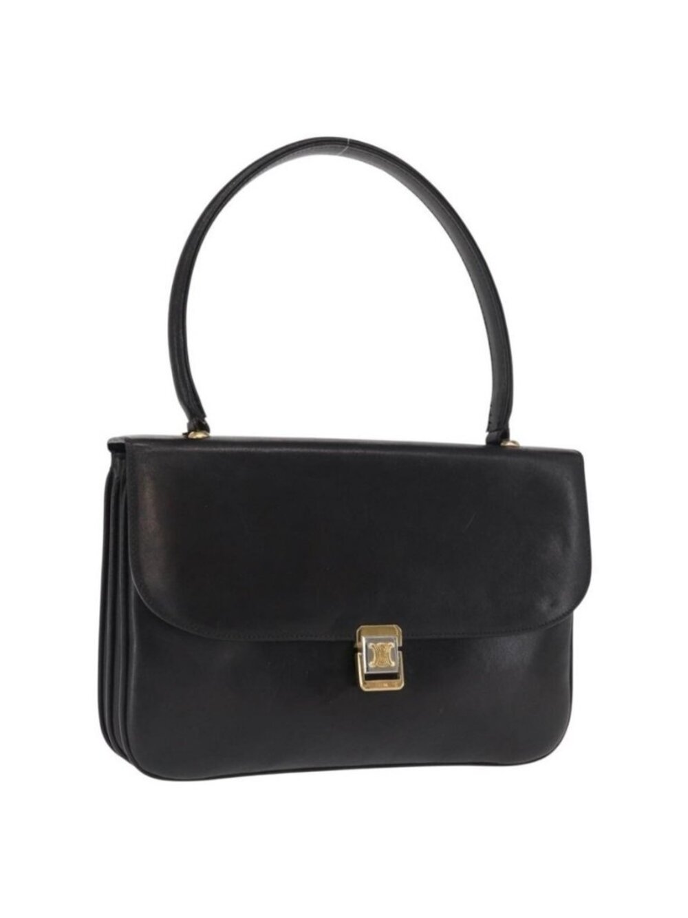Authentic CELINE Shoulder Bag Leather Black Gold